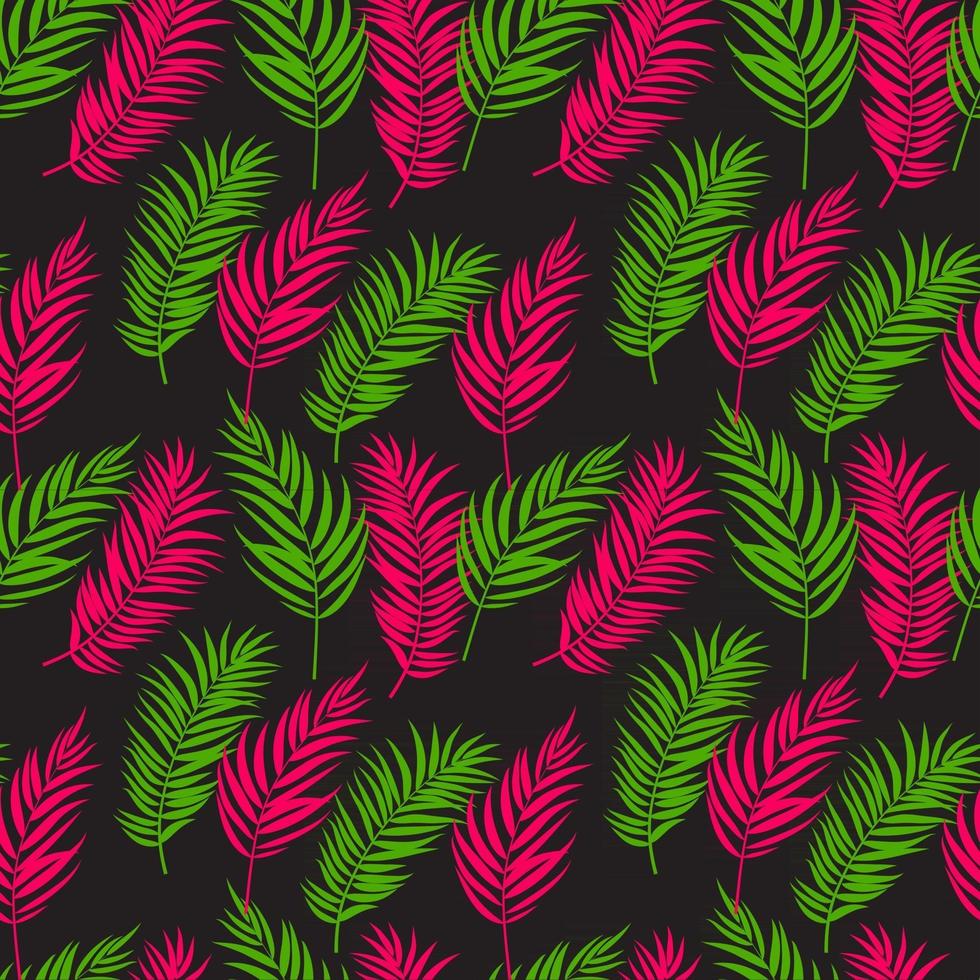 Beautiful Palm Tree Leaves Silhouette, Seamless Pattern Background Vector Illustration