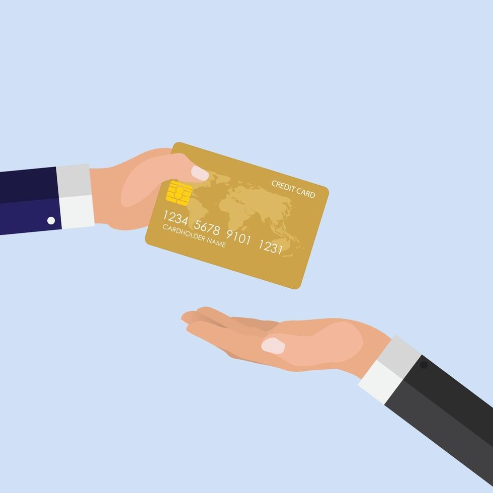 Quickly payment Concept. Hand giving credit card to other hand vector