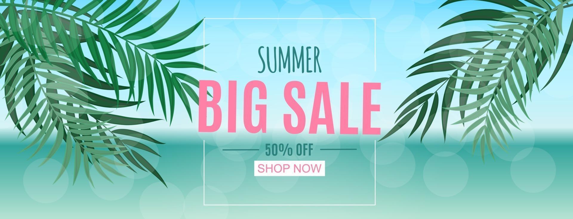 Abstract Summer Sale Background with Palm Leaves vector