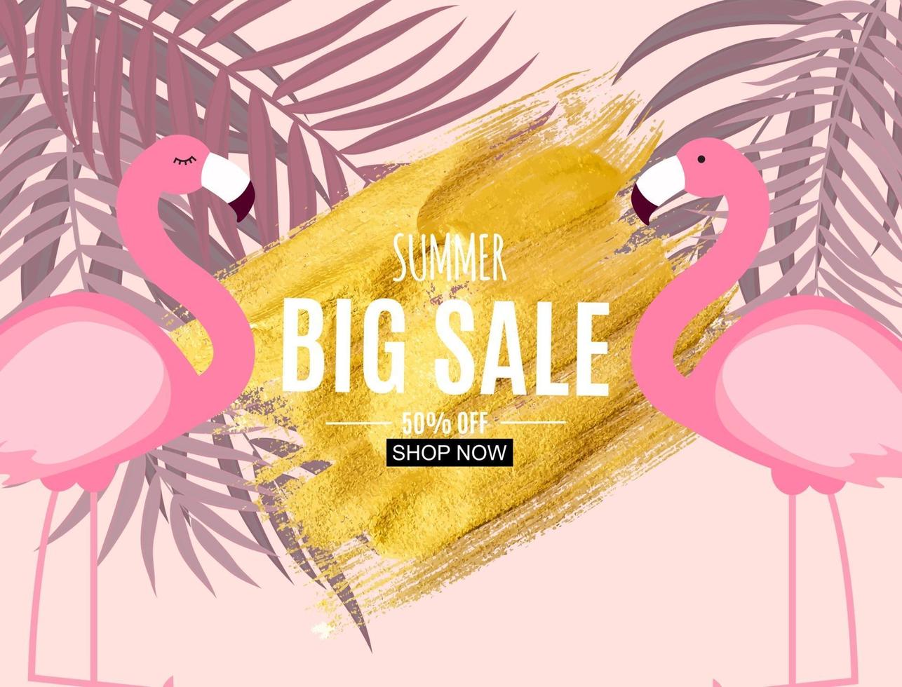 Abstract Summer Sale Background with Flamingo and Palm Leaves vector