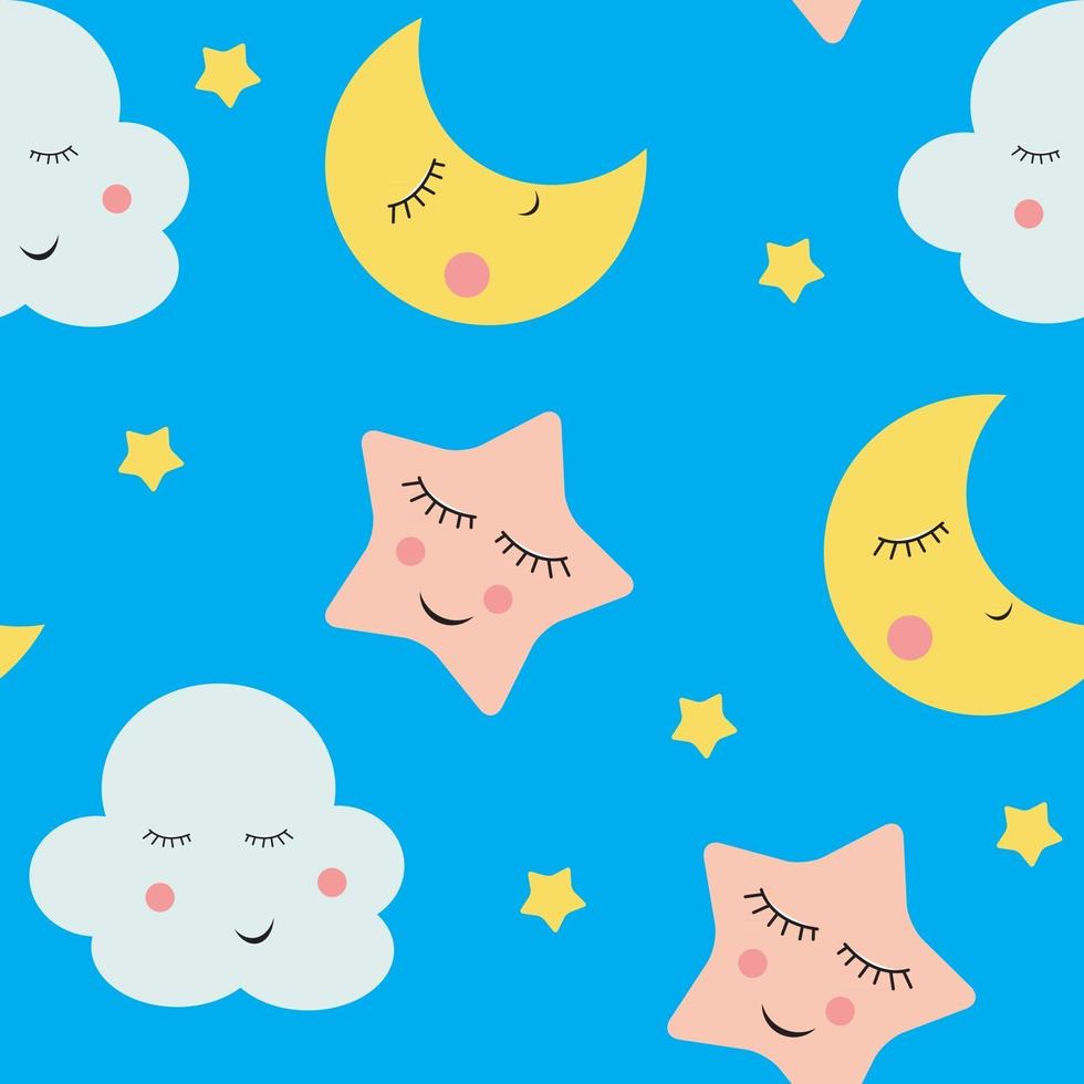 Cute Clouds, Stars and Moons Seamless Pattern Background vector