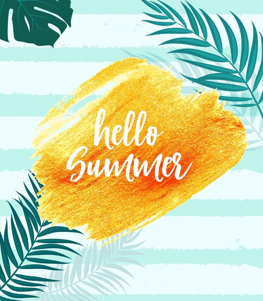 Hello Summer Gold Paint Glittering Textured Art Illustration vector