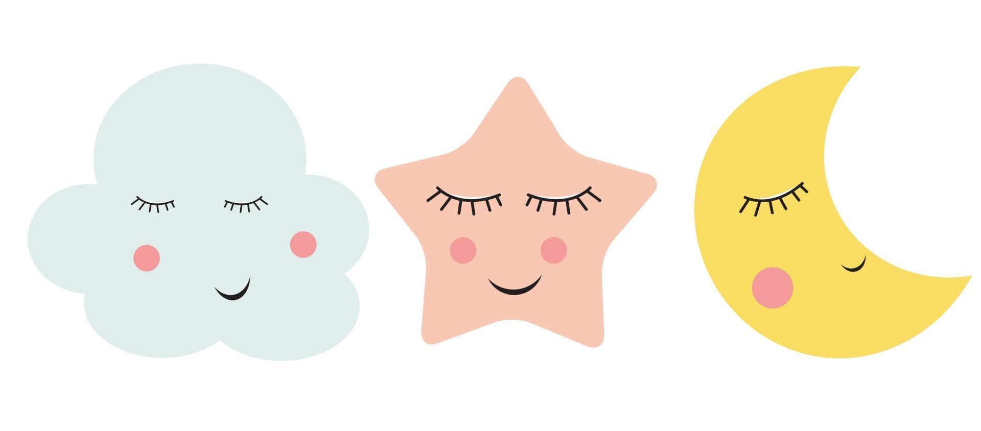 Cute Cloud, Star and Moon vector