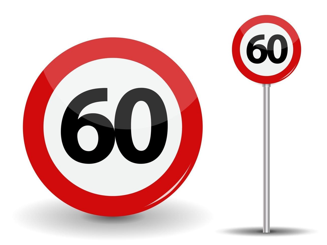 Señal de carretera roja redonda límite de velocidad de 60 kilómetros por hora vector