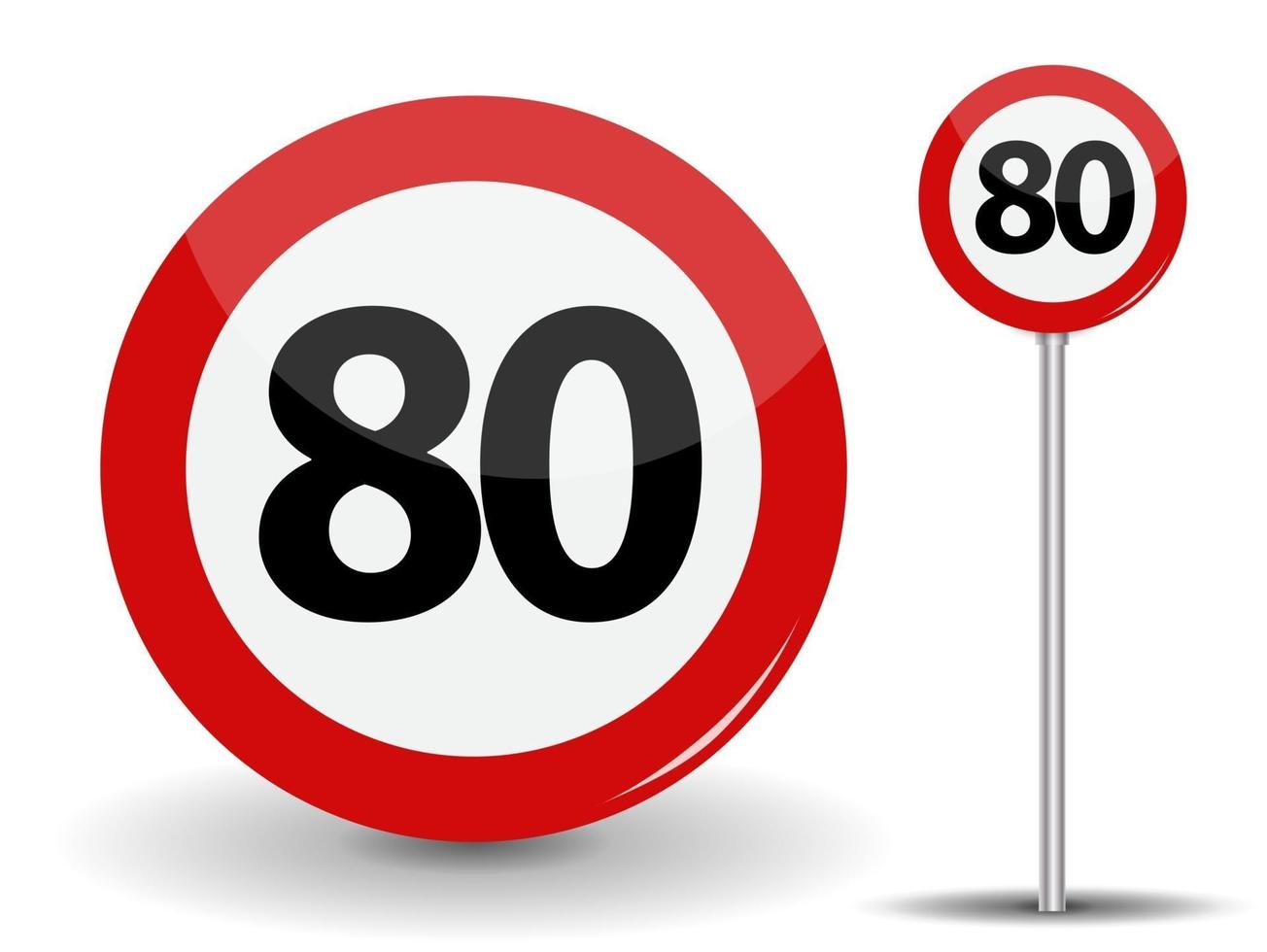 Round Red Road Sign Speed limit 80 kilometers per hour vector