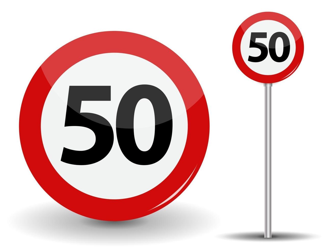 Round Red Road Sign Speed limit 50 kilometers per hour vector