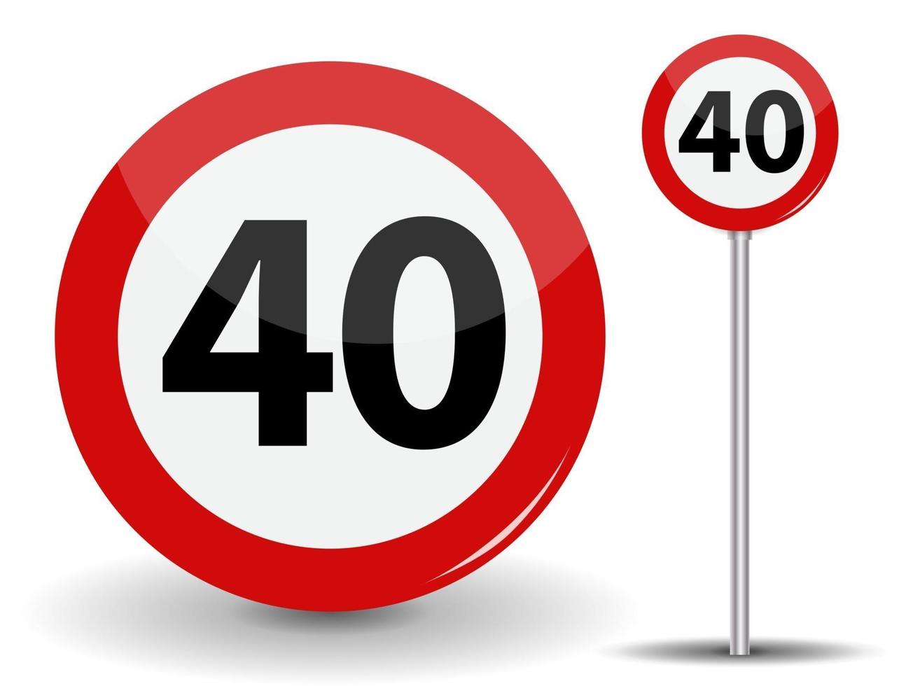 Señal de carretera roja redonda límite de velocidad de 40 kilómetros por hora vector