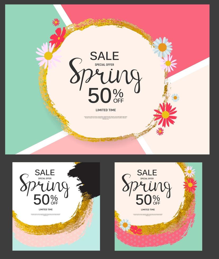 Abstract Design Spring Sale Banner Collection Set Template vector