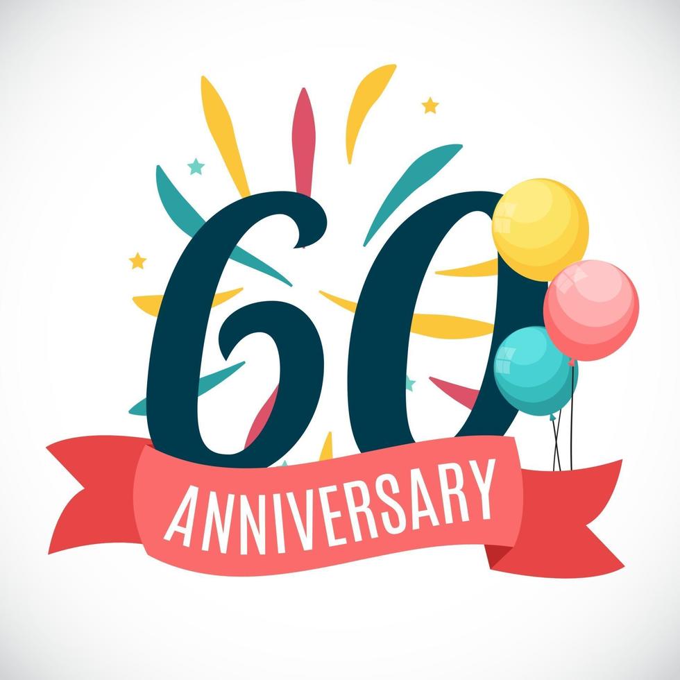 Anniversary 60 Years Template with Ribbon Vector Illustration