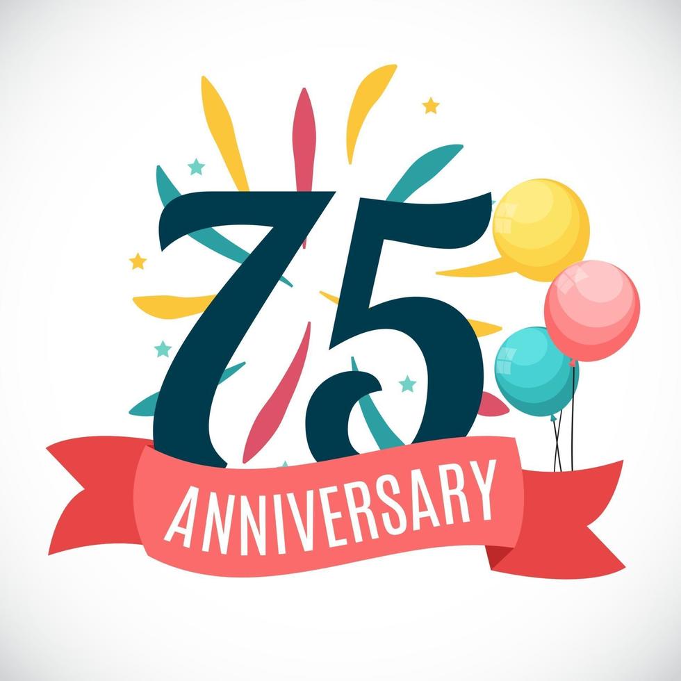 Anniversary 75 Years Template with Ribbon Vector Illustration