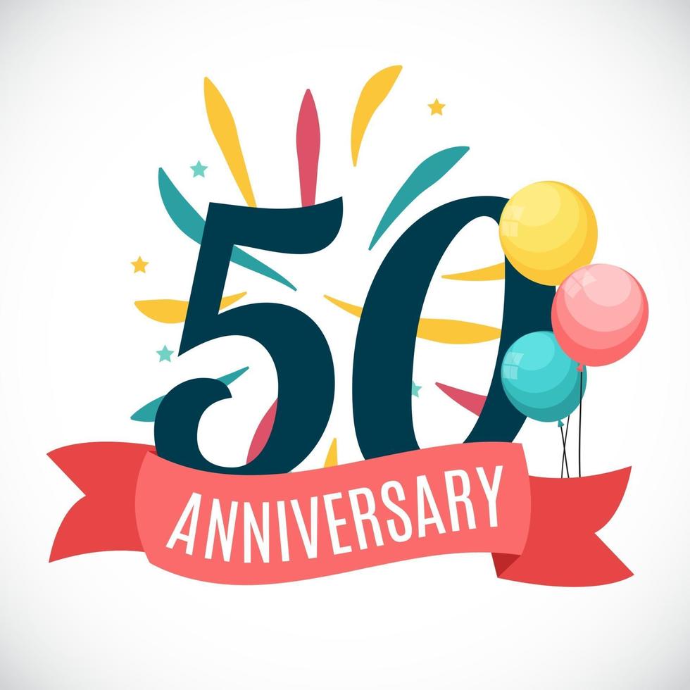 Anniversary 50 Years Template with Ribbon Vector Illustration