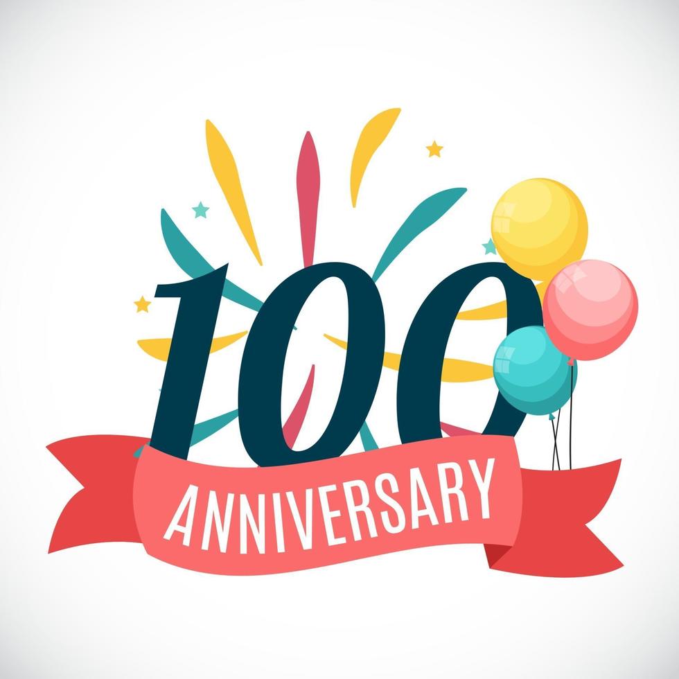 Anniversary 100 Years Template with Ribbon Vector Illustration