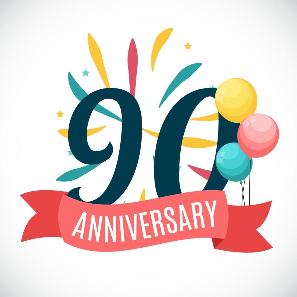 Anniversary 90 Years Template with Ribbon Vector Illustration