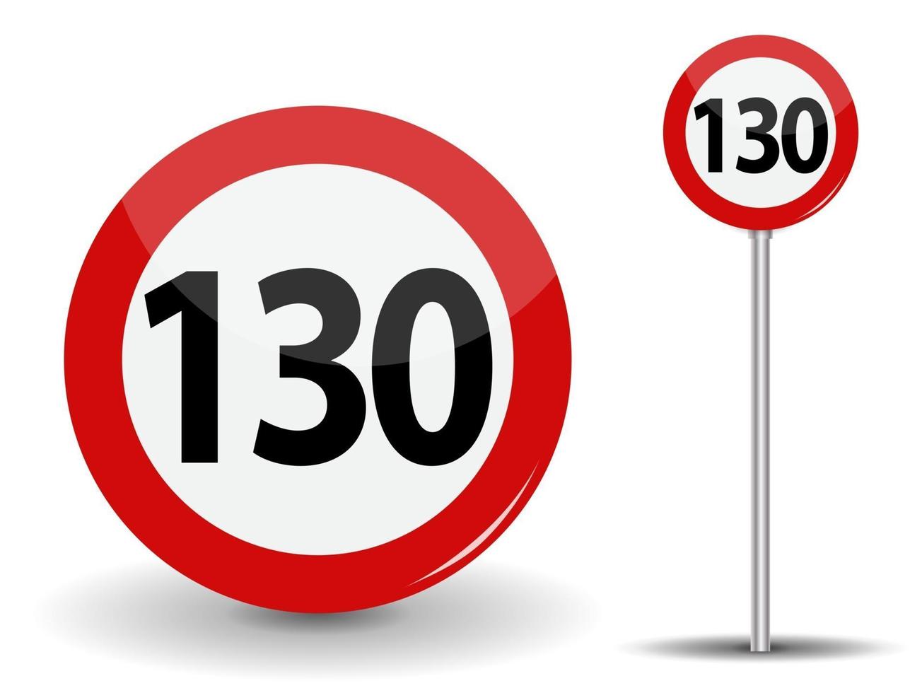 Señal de carretera roja redonda límite de velocidad de 130 kilómetros por hora vector