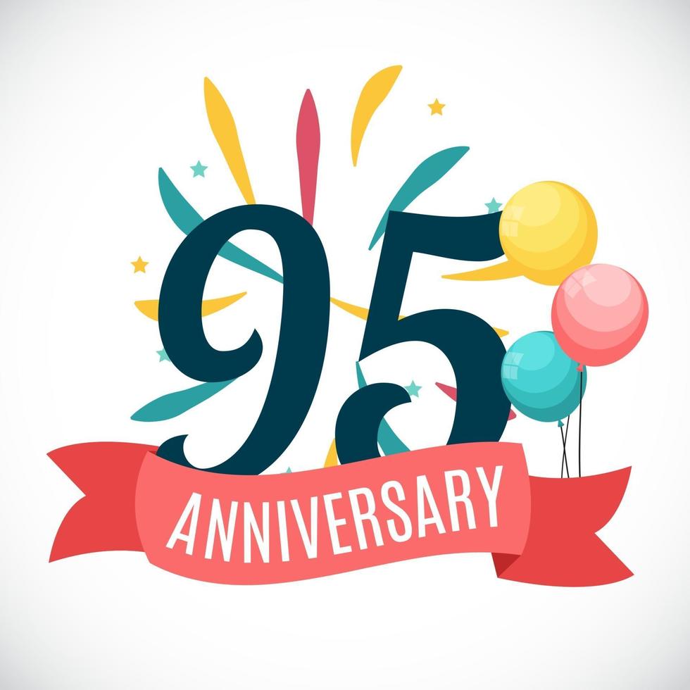 Anniversary 95 Years Template with Ribbon Vector Illustration