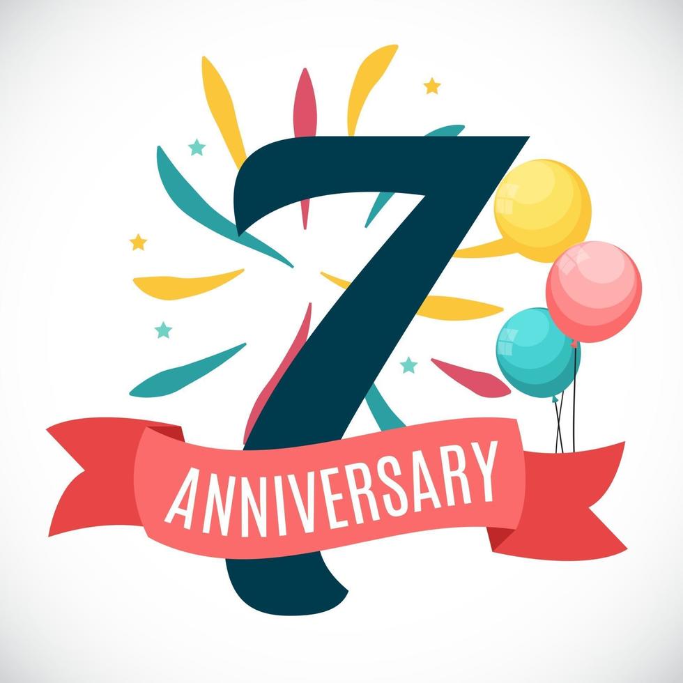 Anniversary 7 Years Template with Ribbon Vector Illustration
