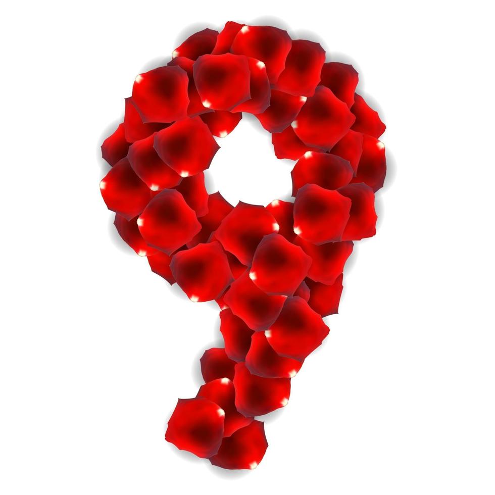 Rose Petals Realistic Number Vector Illustration