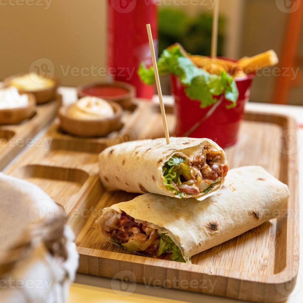 Tasty box kebab doner close up photo