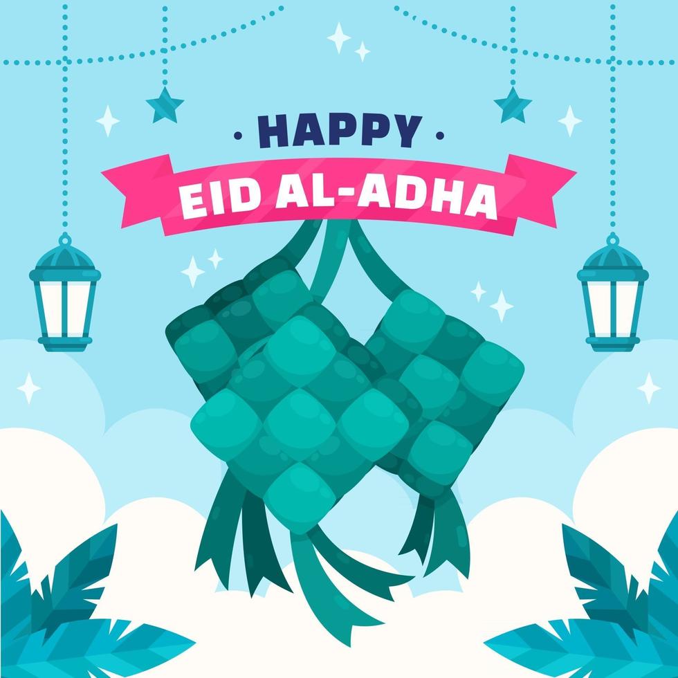 Eid Adha with Ketupat Concept vector