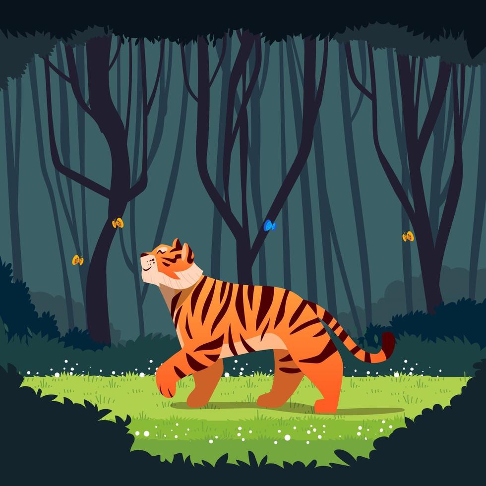 tigre caminando en la jungla vector