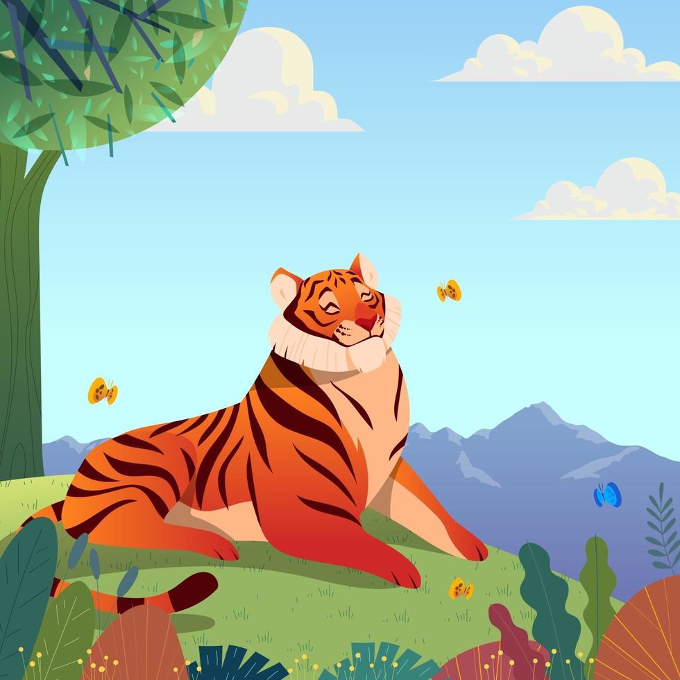 lindo tigre salvaje sentado vector