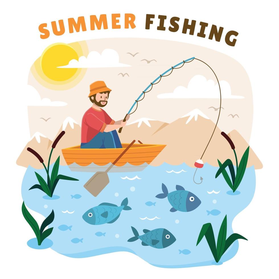 Man Fishing on The Boat vector