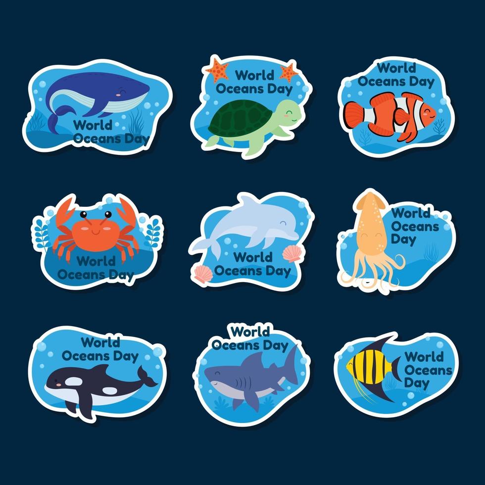 Set Of World Oceans Day Stickers vector