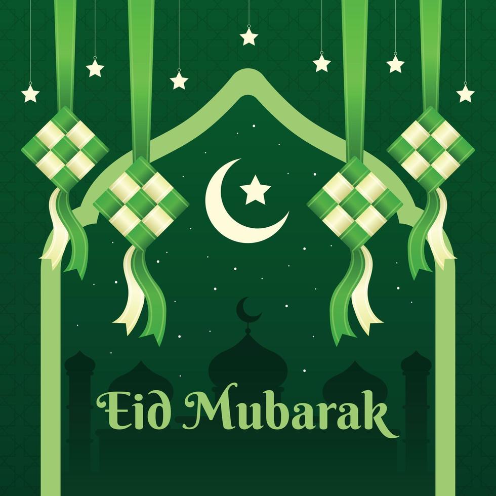 feliz eid mubarak ketupat fondo vector