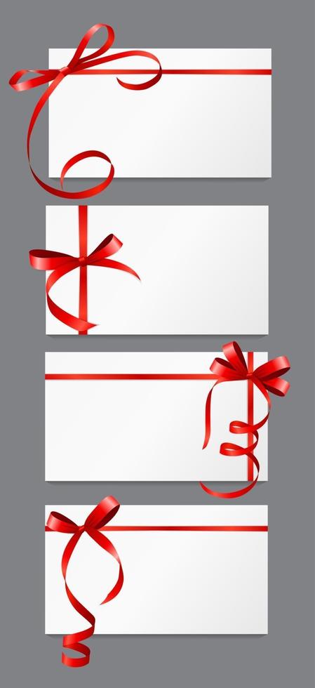 Gift Card with Red Ribbon and Bow Set vector