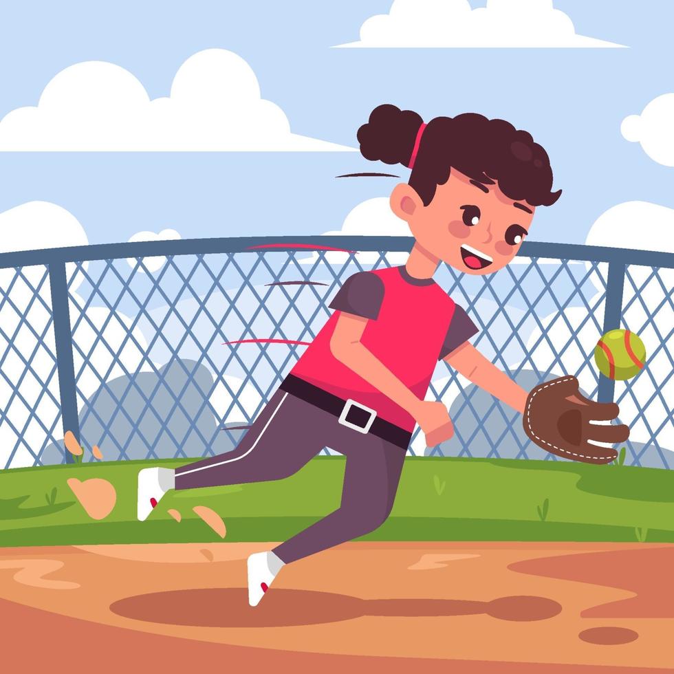 niña jugando softbol vector