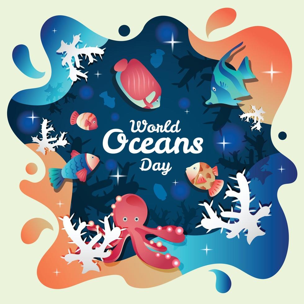 World Oceans Day with Animal Template vector