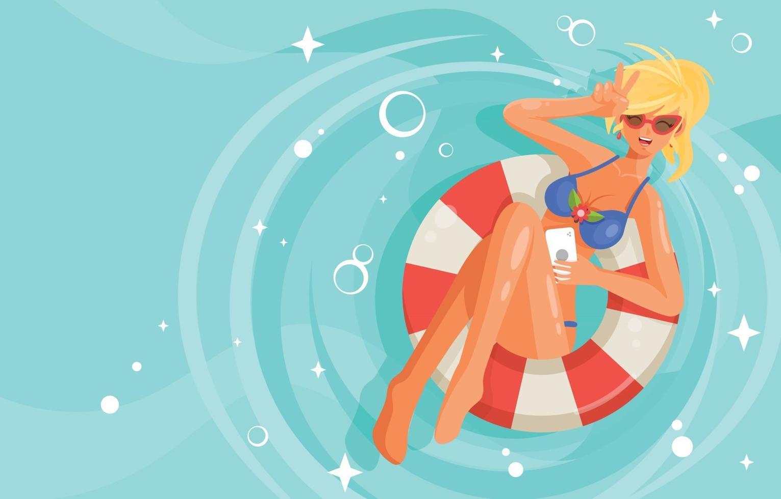 Cute Beautiful Woman in Bikini Swimming in the Pool vector