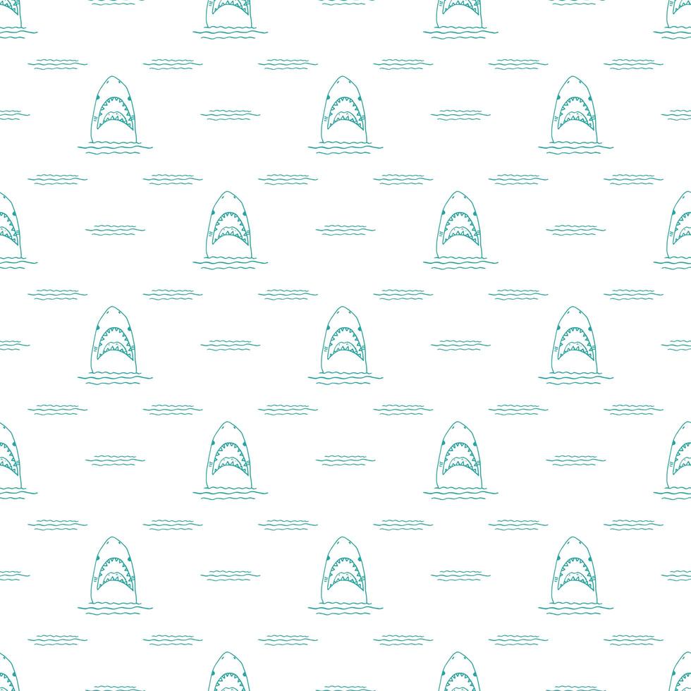 tiburón, seamless, patrón, mano, dibujado, bosquejado, garabato, tiburón, vector, ilustración vector