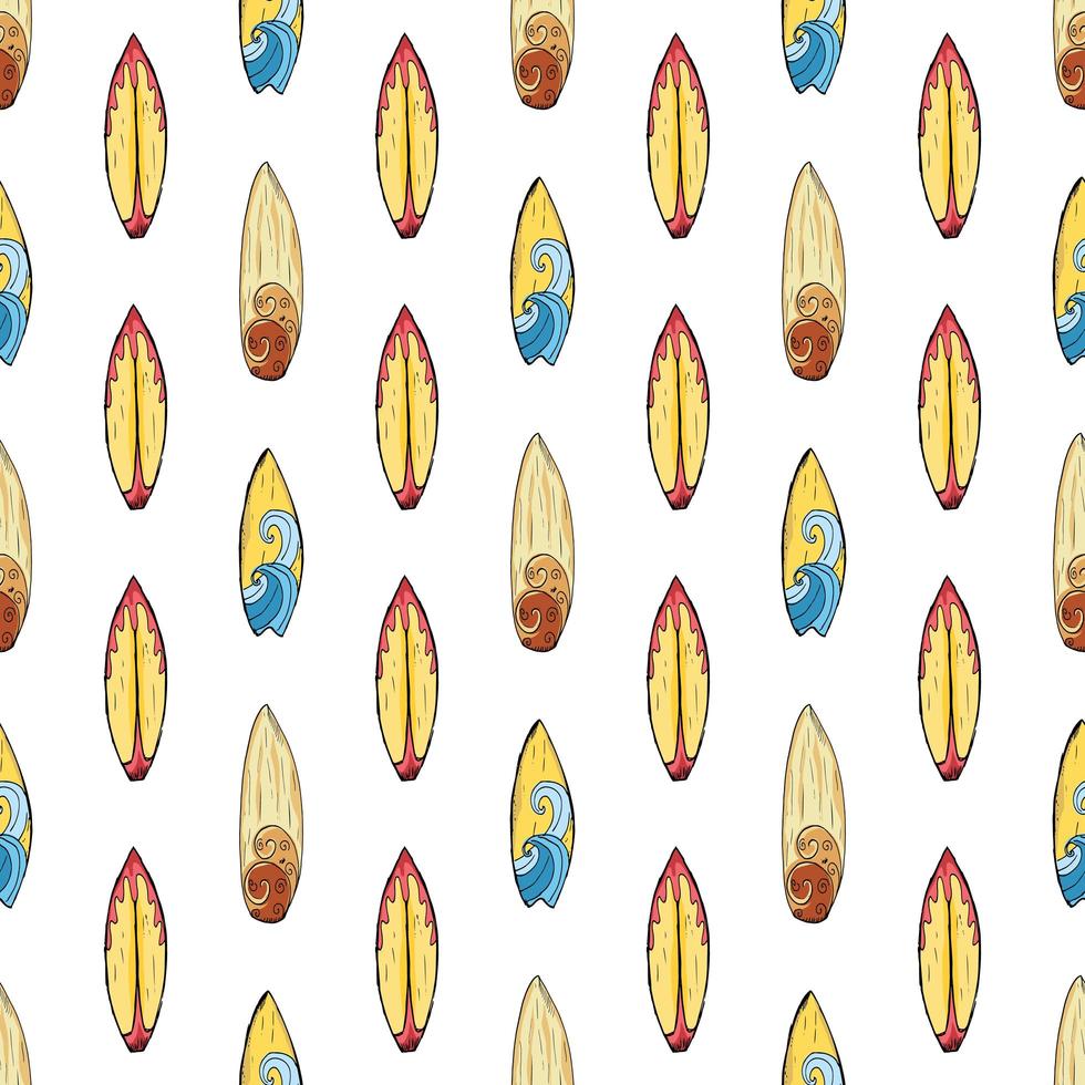 Surf boards seamless pattern hand drawn sketch background typography design vector illustration