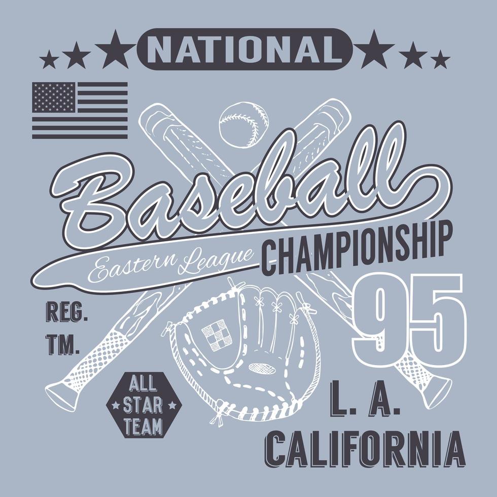 Baseball sport typography Eastern league los Angeles sketch of crossed baseball batsand glove tshirt Printing design graphics vector illustration poster Badge Applique Label