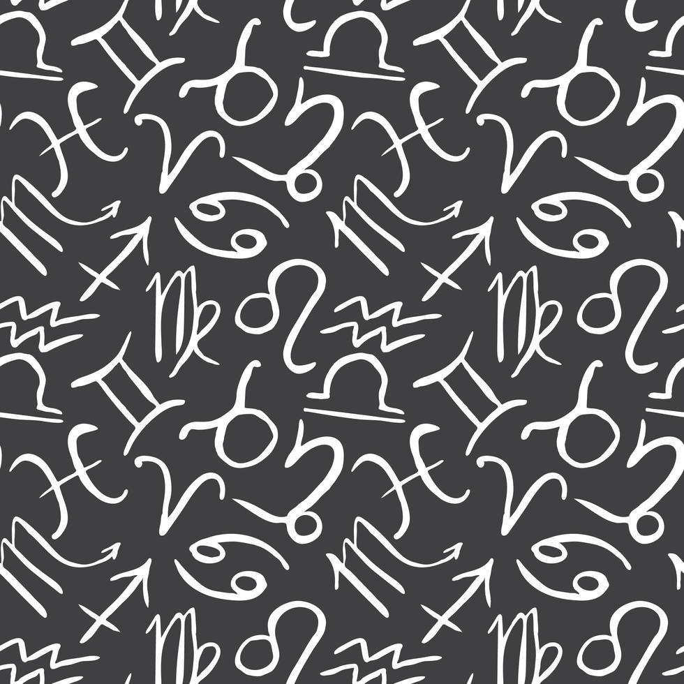 Zodiac signs seamless pattern Hand drawn astrology symbols Horoscope icons vector illustration