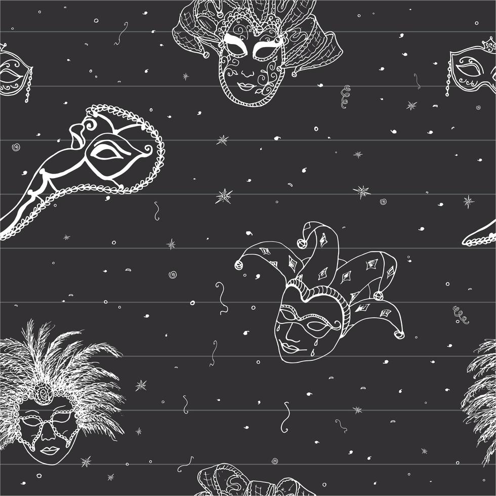 Venice Italy carnival masks seamless pattern Hand drawn sketch Italian Venetian festival Doodle Drawing background vector