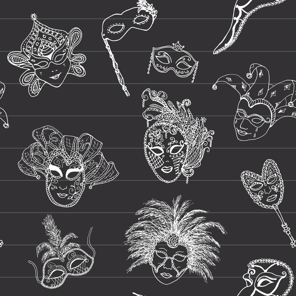 Venice Italy carnival masks seamless pattern Hand drawn sketch Italian Venetian festival Doodle Drawing background vector