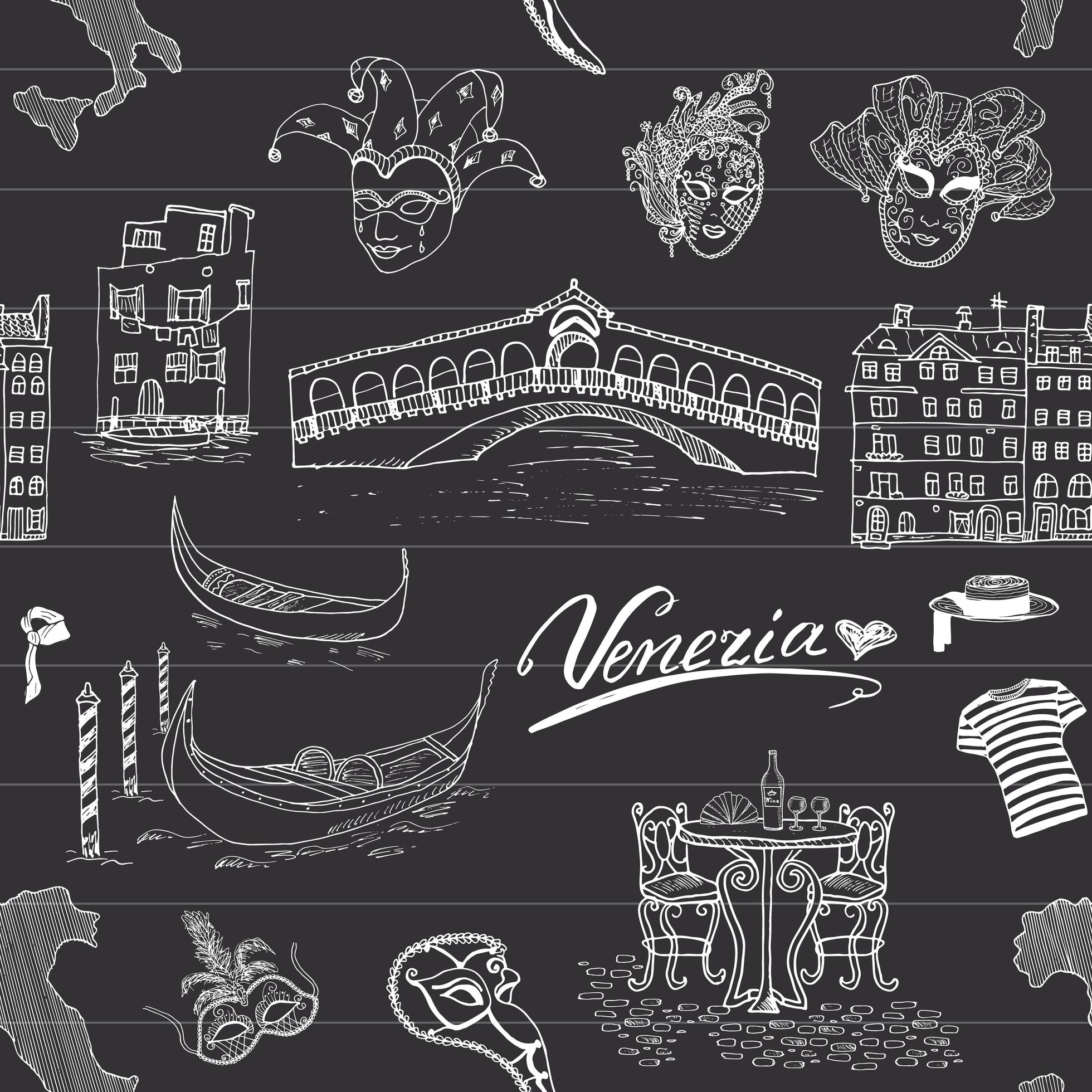 Venice Italy seamless pattern Hand drawn sketch Doodle drawing vector
