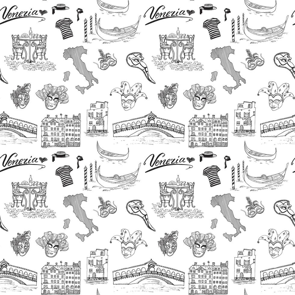 Venice Italy seamless pattern Hand drawn sketch Doodle drawing vector illustration