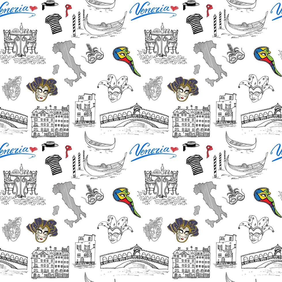 Venice Italy seamless pattern Hand drawn sketch Doodle drawing vector illustration