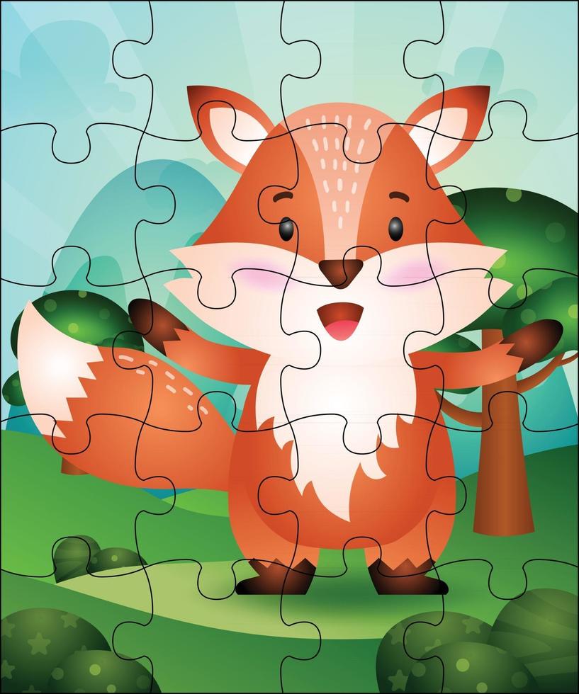 Puzzle game illustration for kids with cute fox vector