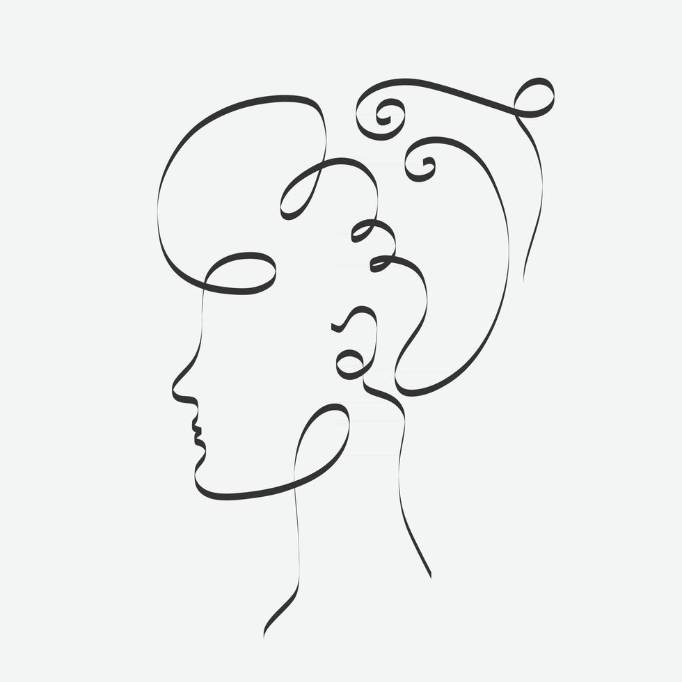Ilustración estética abstracta rostro de mujer, dibujo de estilo de una línea vector