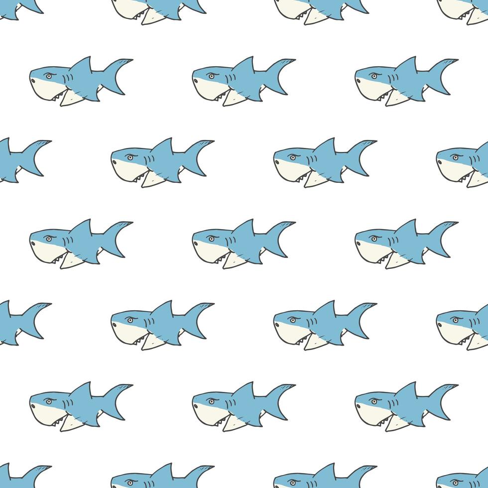 tiburón, seamless, patrón, mano, dibujado, bosquejado, garabato, tiburón, vector, ilustración vector