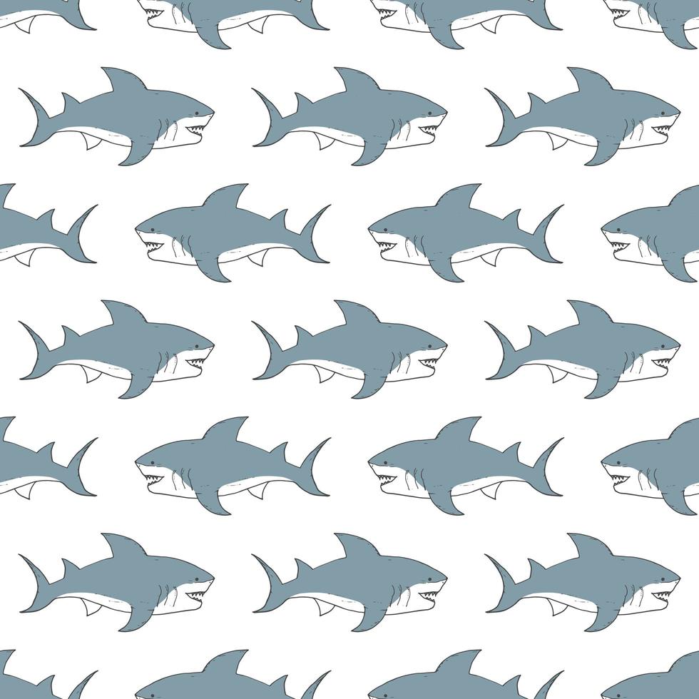Shark seamless pattern Hand drawn sketched doodle shark vector illustration