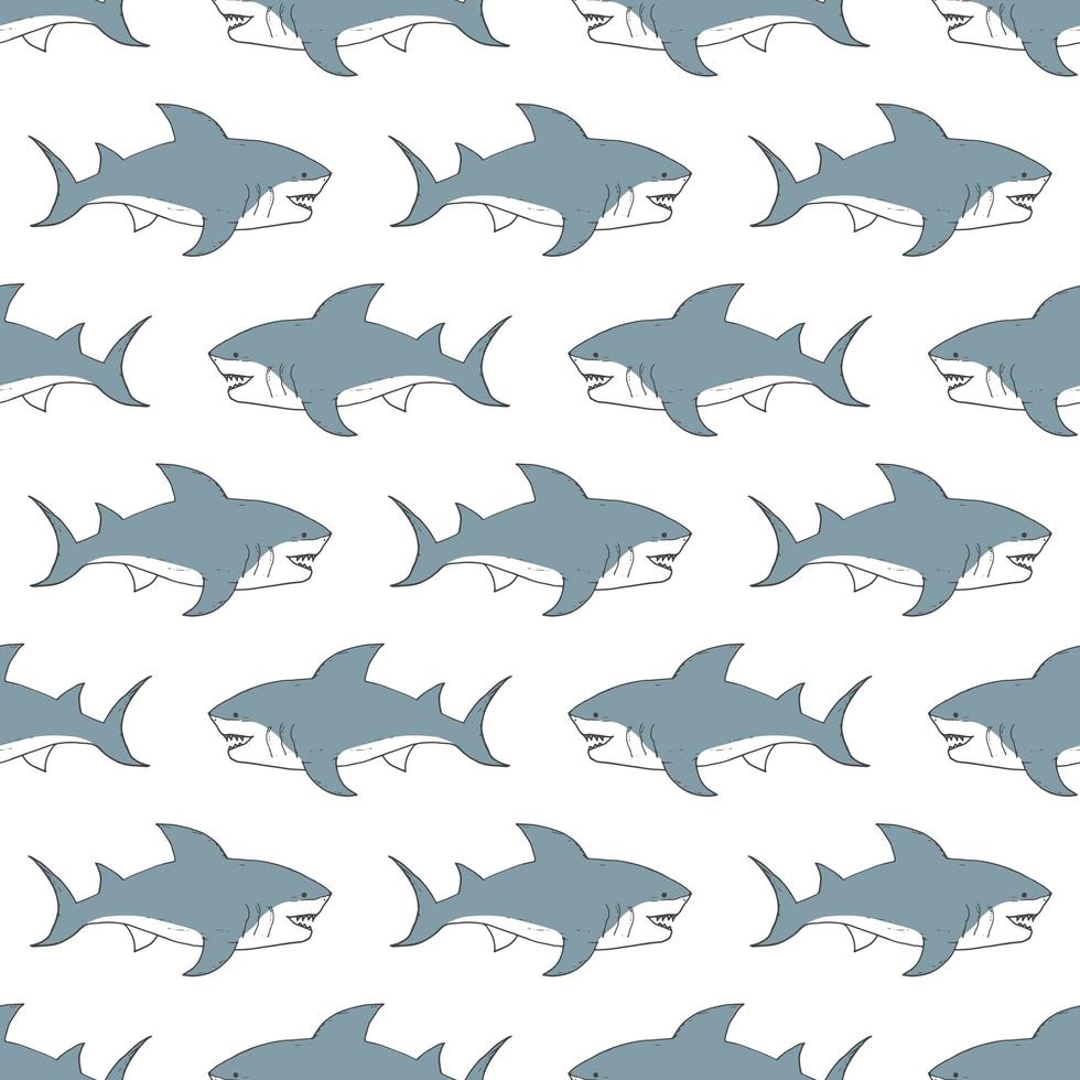 Shark seamless pattern Hand drawn sketched doodle shark vector illustration