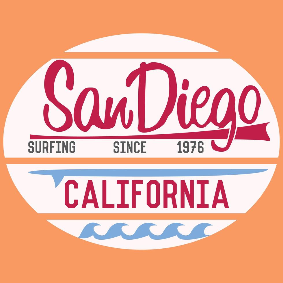 california san diego tipografía camiseta diseño de impresión verano vector insignia aplique etiqueta