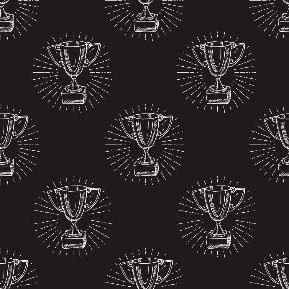 Sport trophy seamless pattern sketch doodle Hand drawn winners prize on chalkboard background vector