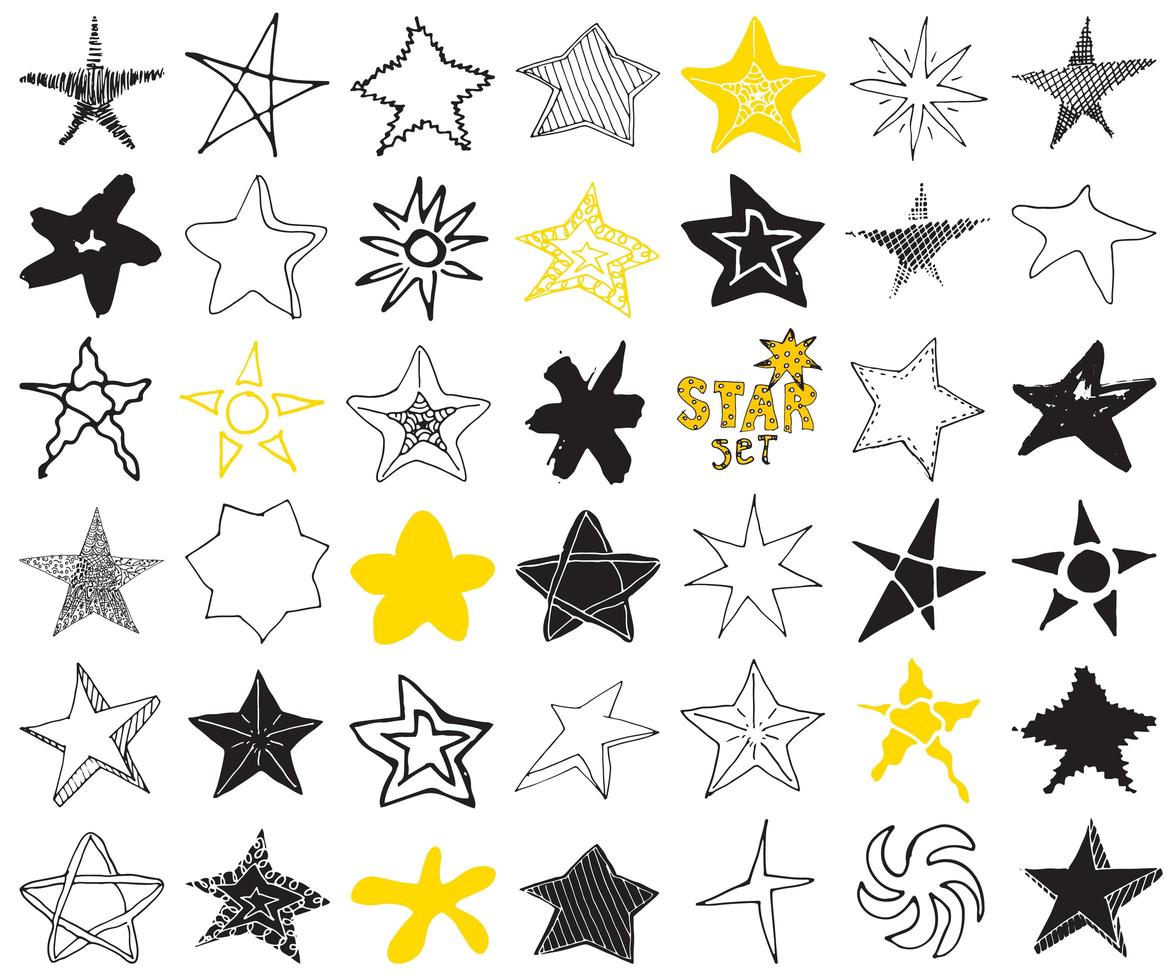 garabatos de dibujo de estrellas conjunto ilustración vectorial dibujada a mano aislado vector