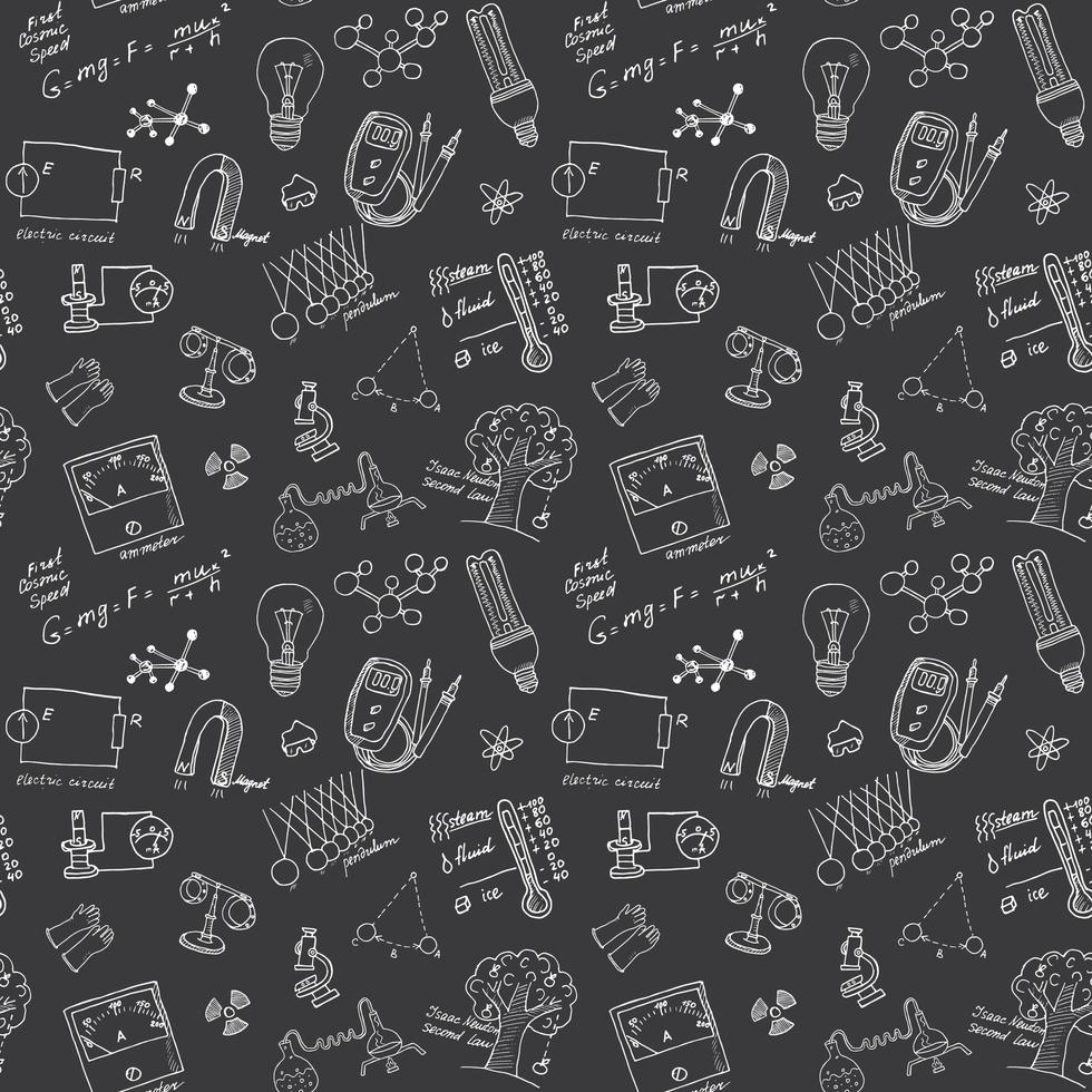 Physics and sciense seamless pattern with sketch elements Hand Drawn Doodles background Vector Illustration